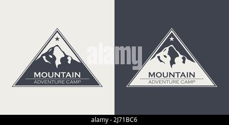 Vector Ventage Labels with Hand Drawn Mountains. 2022. Illustration for Ski Resort, Hiking, Climbing, Mountain Biking Logo Set. Drawing Winter Stock Vector