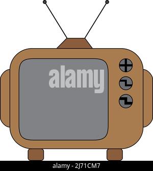 retro tv set and antenna brown color. with white background Stock Vector