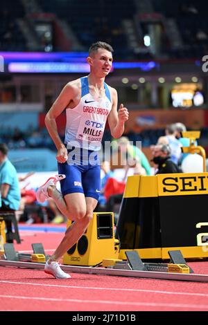 George Mills participating in the Belgrade 2022 World Indoor Championships in the 1500 meters. Stock Photo