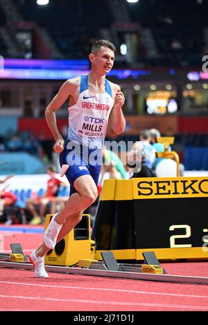 George Mills participating in the Belgrade 2022 World Indoor Championships in the 1500 meters. Stock Photo