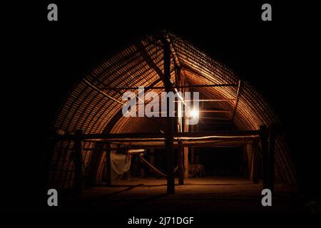 Traditional housing structure of the Asurini tribe of Baixo Amazonas in the Brazilian Amazon Stock Photo