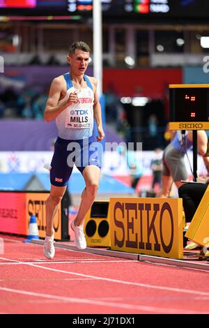 George Mills participating in the Belgrade 2022 World Indoor Championships in the 1500 meters. Stock Photo