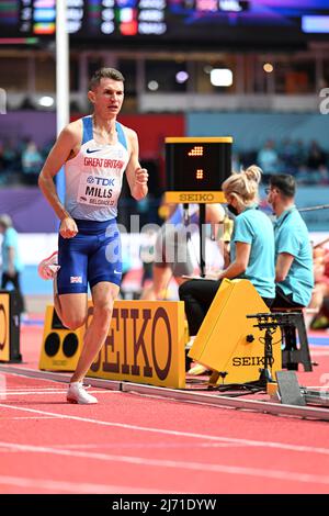 George Mills participating in the Belgrade 2022 World Indoor Championships in the 1500 meters. Stock Photo