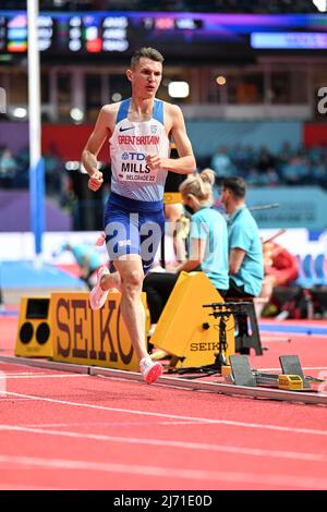 George Mills participating in the Belgrade 2022 World Indoor Championships in the 1500 meters. Stock Photo