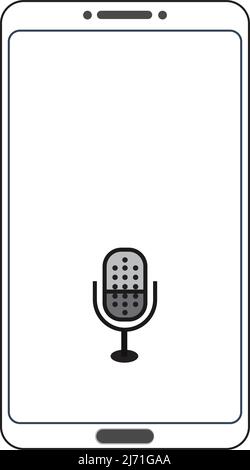 cell phone outline and microphone icon on the internet button Stock Vector