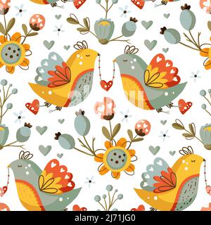 Cute bird animal seamless pattern. Exotic decoration Stock Vector