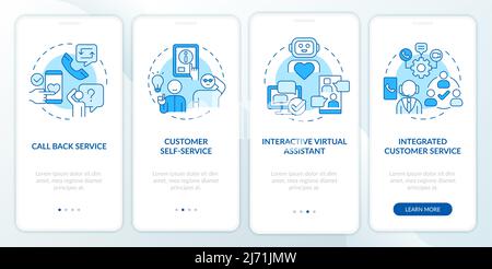 Types of customer service blue onboarding mobile app screen Stock Vector