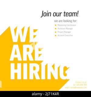 We are hiring minimalistic flyer template - looking for new members of our team hiring a new member colleages to our company organization team. Hiring Stock Vector
