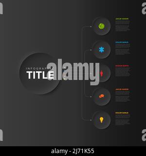 Vector multipurpose Infographic template with title in big circle and five smaller button options. Multipurpose Infochart with modern colors. Infograp Stock Vector
