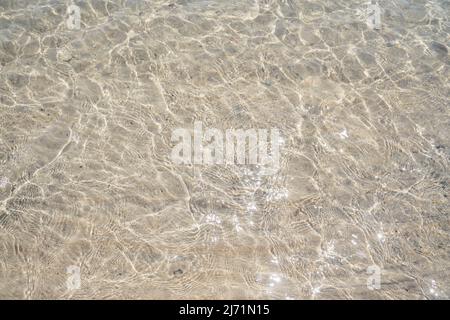 clear ripple sea and wave on white sand at Huahin Beach in summer time, Thailand. natural ocean water ripple texture. Stock Photo