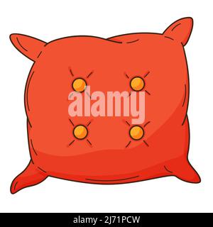 Sofa cushion with buttons. A home decor item. Design element with outline. Doodle, hand-drawn. Flat design. Color vector illustration. Isolated on a w Stock Vector