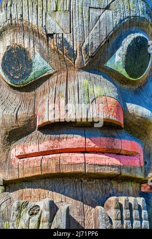 Totem pole detail in Victoria, BC, Canada Stock Photo