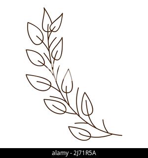 Abstract twig with leaves. A blade of grass. Botanical, plant design element with outline. Doodle, hand-drawn. Flat design. Black white vector illustr Stock Vector