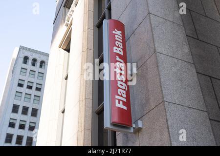 A Flagstar Bank sign on its office building in Detroit, Michigan, USA. Stock Photo