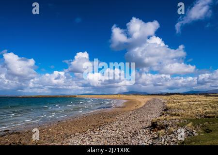 Golden Strand, Dugort East, Achill Island, County Mayo, Ireland, blue sky and passing clouds Stock Photo