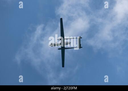 An Israeli IAI Heron TP in flight, also called Eitan in Israel which is an unmanned combat aerial vehicle Stock Photo