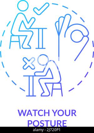 Watch your posture blue gradient concept icon Stock Vector