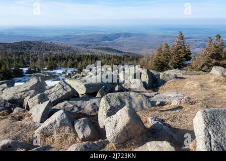 Blockhalden, Gesteinsbrocken, Ueberreste der Eiszeit, Brocken, Nationalpark Harz, Schierke, Sachsen-Anhalt, Deutschland Stock Photo