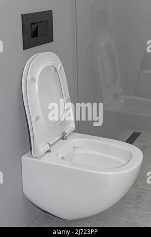 Wall Mounted Toilet Seat With Open Lid Stock Photo