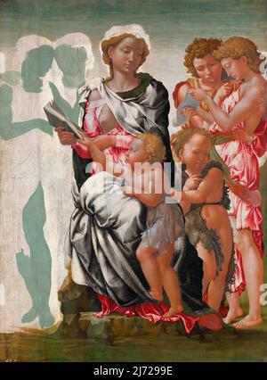 The Virgin and Child with Saint John and Angels ('The Manchester Madonna') by Michelangelo (1475-1564), tempera on wood, c. 1494 Stock Photo