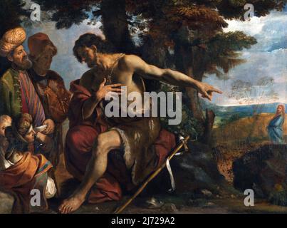 St John the Baptist Preaching in the Wildernesst by Pier Francesco Mola (1612-1666), oil on canvas, c. 1640 Stock Photo