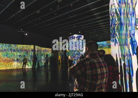 crowd of people take in Van Gogh Alive immersive experience Stock Photo