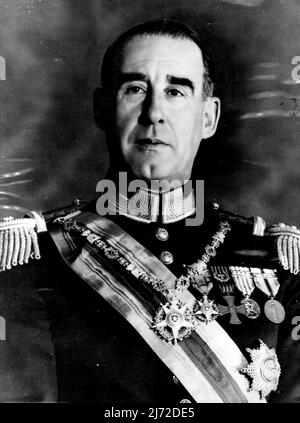 Portuguese President To Pay State Visit To Britain -- Pictured here is General Francisco Higino Craveiro Lopes 61-year-old President of Portugal who , with his wife, is to make the first Portuguese State visit to Britain since King Edward VII's reign. The President and his wife will arrive in the Thames aboard a warship on October 25 and will stay for three days. The Queen will give a banquet at Buckingham Palace on the evening of their arrival, and the following evening the President will give a banquet at the Portuguese Embassy. October 04, 1955. (Photo by Reuterphoto). Stock Photo
