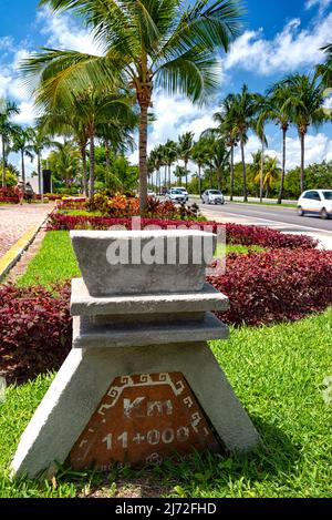 Cancun kilometre sign Stock Photo