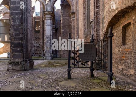 Ruined medieval church in Cologne reminding of horrors of World War II Stock Photo