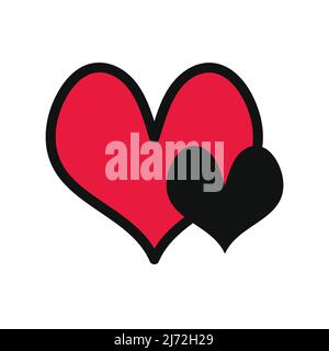 Red and black heart vector isolated on white background. Heart icon in a flat design. Doodle heart. Stock Vector