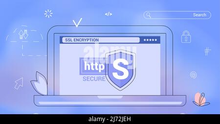 HTTPS Protected connection Secure protocol Security communication online networks Safe browsing Internet surfing on net and data sertificate encryptio Stock Vector