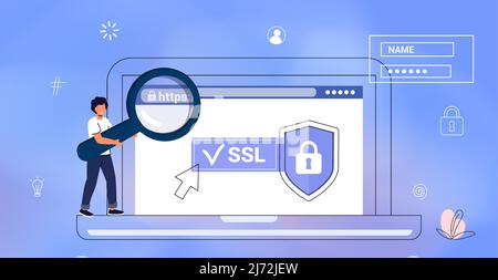 HTTPS Protected connection Secure protocol Security communication online networks Safe browsing Internet surfing on net and data sertificate encryptio Stock Vector