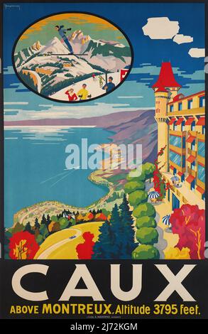 Vintage 1930s Winter Sports Poster - Caux Stock Photo