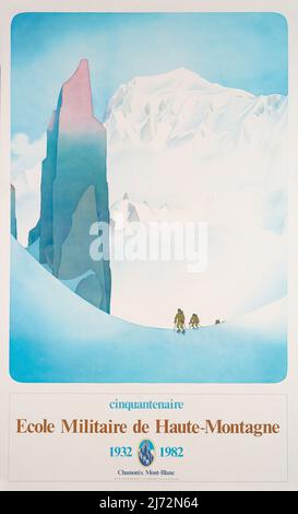 VINTAGE FRENCH  POSTER for the The École militaire de haute montagne (High Mountain Military School )Chamonix Stock Photo