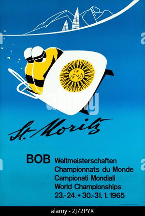 VINTAGE 1960s Travel Poster St. Moritz, Championnats du monde de Bob Rudolph LEVERS 1965 Stock Photo