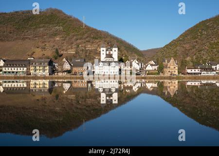 Panoramic landscape with view to the village Treis-Karden, Moselle, Germany Stock Photo