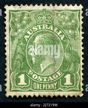 A green 1d ‘One Penny’ King George V Australian postage stamp. Stock Photo