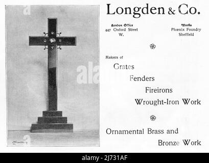 A 1903 advertisement for ‘Longden & Co.’ of Oxford Street, London and Phoenix Foundry, Sheffield. Makers of Grates, Fenders, Fireirons, Wrought-iron Work, Ornamental Brass and Bronze Work. Stock Photo