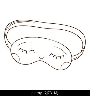 Sleep mask with eyes. Design element with outline. Doodle, hand-drawn. Black white vector illustration. Isolated on a white background. Stock Vector