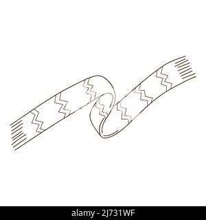 Scarf with a pattern. Autumn and winter clothing. Design element with outline. The theme of winter, autumn. Doodle, hand-drawn. Black white vector ill Stock Vector