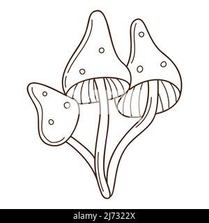 Abstract mushrooms, toadstool, fly agaric. A symbol of the forest, autumn, and harvest. design element with outline. Doodle, hand-drawn. Flat. Black w Stock Vector
