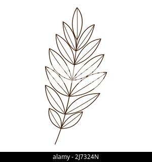 abstract twig with leaves. A blade of grass. Autumn time. Botanical, plant design element with outline. Doodle, hand-drawn. Flat design. Black white v Stock Vector