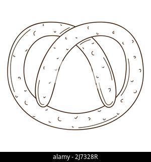 Pretzel. Bakery product. Food design element with outline. Doodle, hand-drawn. Black white vector illustration. Isolated on a white background Stock Vector