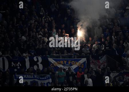 Leicester fans cheer on during the Conference league semi final 2nd leg football match between AS Roma and Leicester City FC at Olimpico stadium in Rome (Italy), May 5th,  2022. Photo Andrea Staccioli / Insidefoto Stock Photo