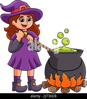 Witch Potion Pot Halloween Cartoon Colored Clipart Stock Vector
