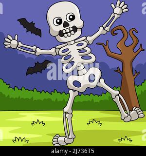 Dancing Skeleton Halloween Colored Illustration Stock Vector