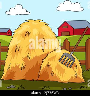 Haystack Colored Cartoon Farm Illustration Stock Vector