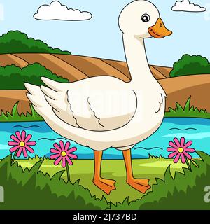 Goose Colored Cartoon Farm Illustration Stock Vector
