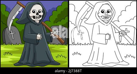 Grim Reaper Halloween Coloring Page Illustration Stock Vector
