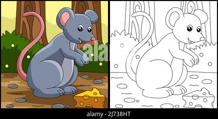 Mouse Coloring Page Colored Illustration Stock Vector